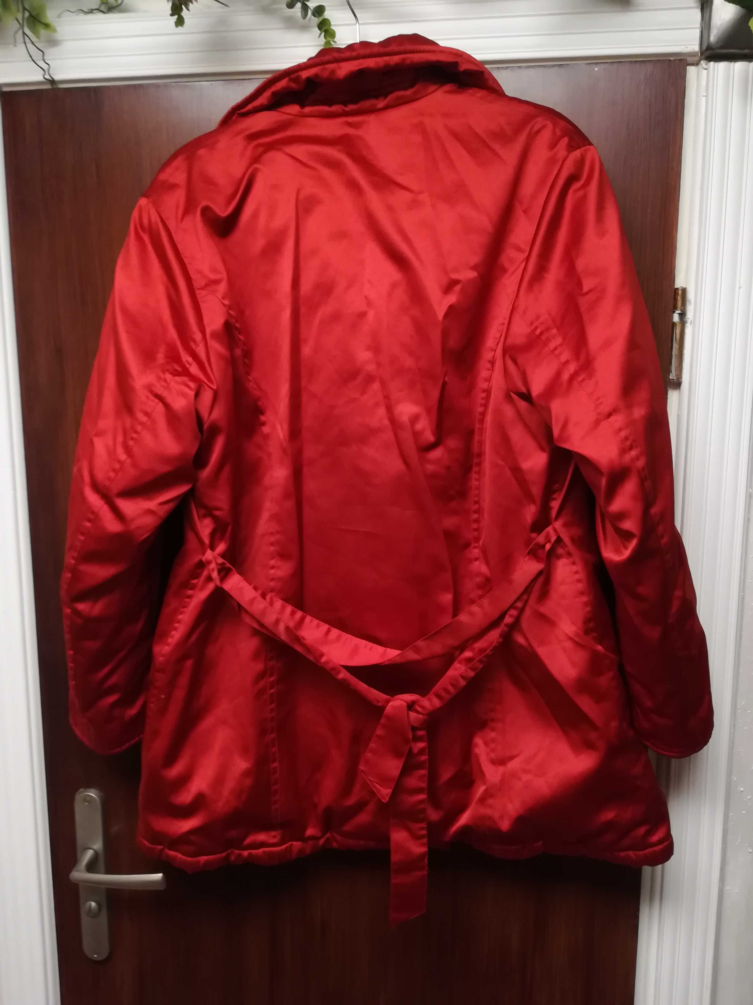 czerwony lekko ocieplany płaszcz/kurta/trencz 44/46 etno boho folk