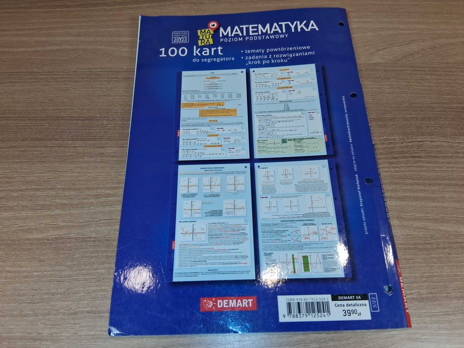C259 MATURA MATEMATYKA PoziomPodstawowy 100 Karty do Segregatora Zbiór