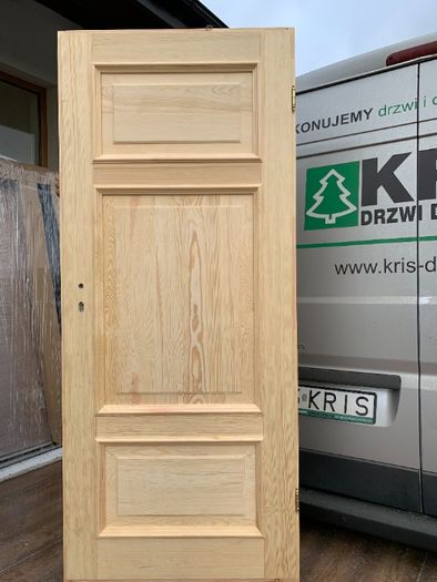 Drzwi drewniane wewnętrzne listewka retro sosnowe