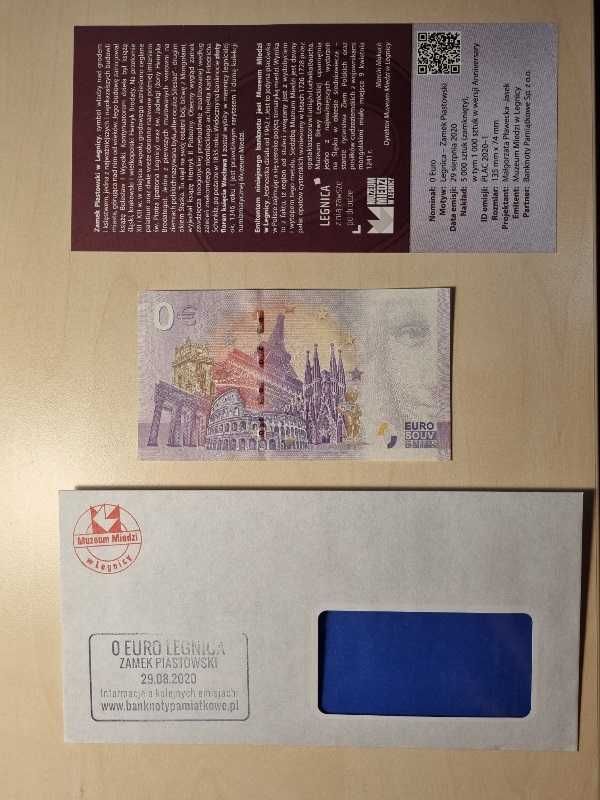 0 Euro Legnica Zamek Piastowski Souvenir banknot + folder +koperta