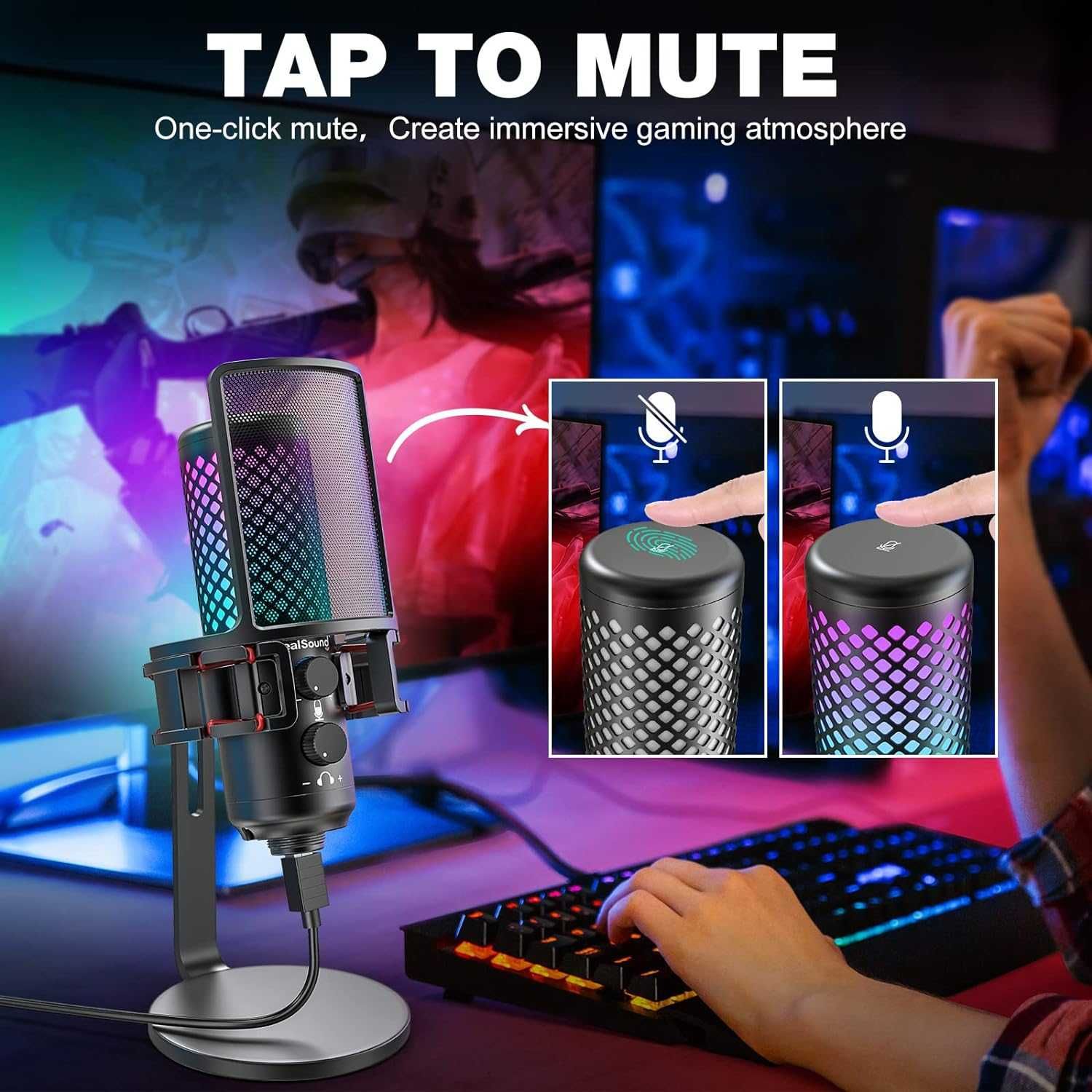 zealsound Gaming Microphone PC, mikrofon pojemnościowy USB RGB