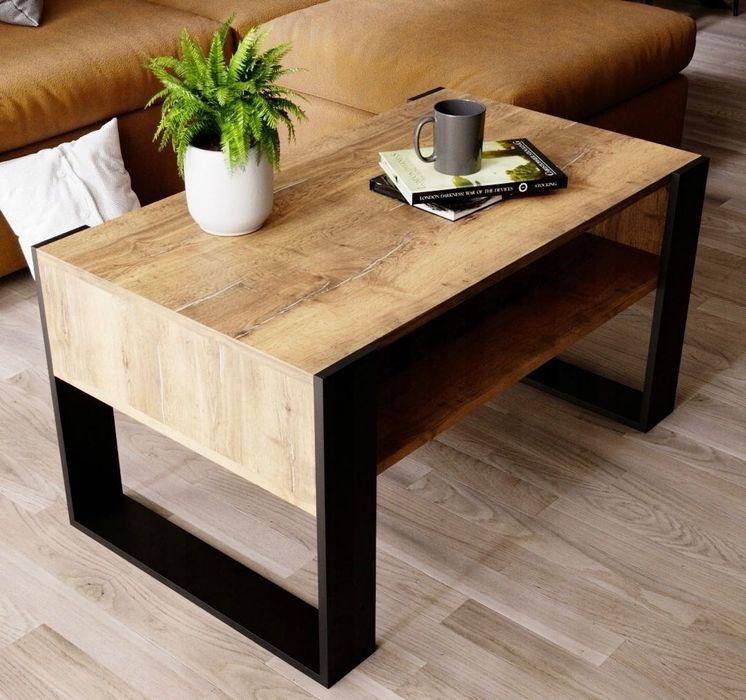 NOWY Stolik Kawowy Rtv Drewniany Dąb Loft Czarny Ława Stół