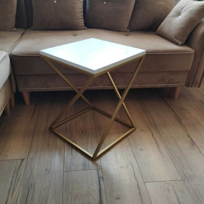 Stolik kawowy nowoczesny złoty biały  nocny boczny pomocniczy loft