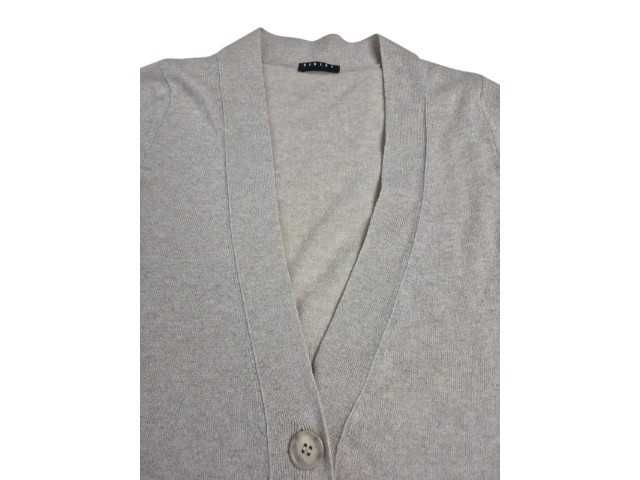 Kardigan Sisley beżowy S wełna długi zapinany z paskiem