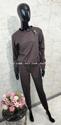 Skórkowy komplet Bluza+Spodnie S/M brązowy