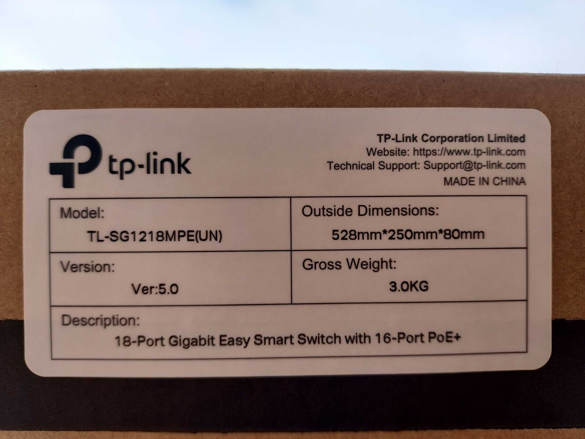 Switch TP-Link Easy Smart de 18 portas (16 PoE+)
