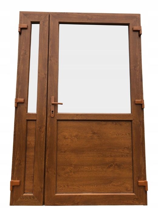 Drzwi zewnętrzne PCV dwuskrzydłowe sklepowe tarasowe 140x210 białe pvc