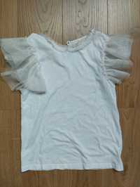 Biała koszulka bluzka ozdobne rękawki 134