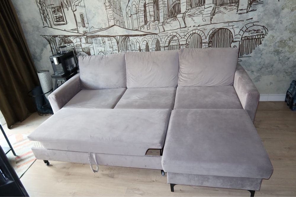 Kanapa rozkładana z pojemnikiem – kolor szary