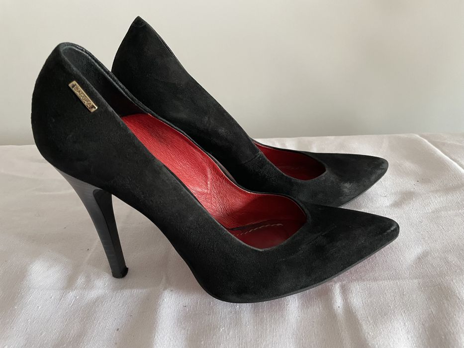 Czółenka Badura Szpilki 39 Skóra Czarne Zamsz