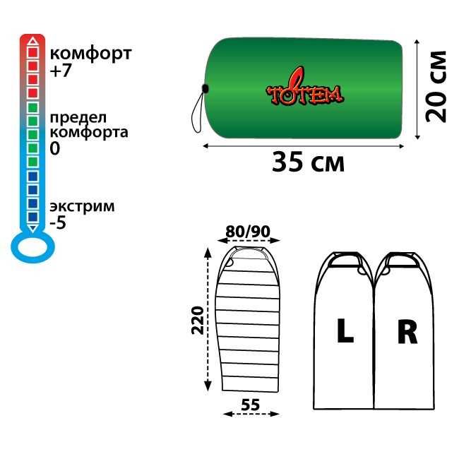 Спальный мешок кокон Totem Hunter трехсезонный новый