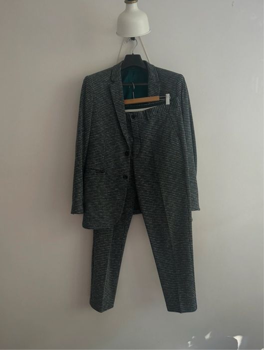 Garnitur męski marynarka spodnie kratka Zara 52 Szary granatowy