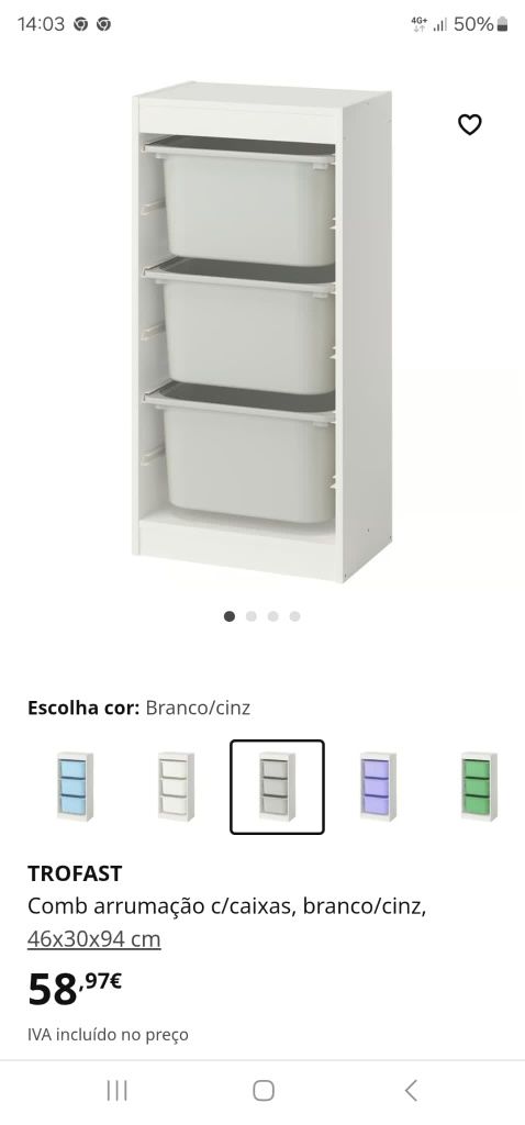 TROFAST
Comb arrumação c/caixas, branco/rosa