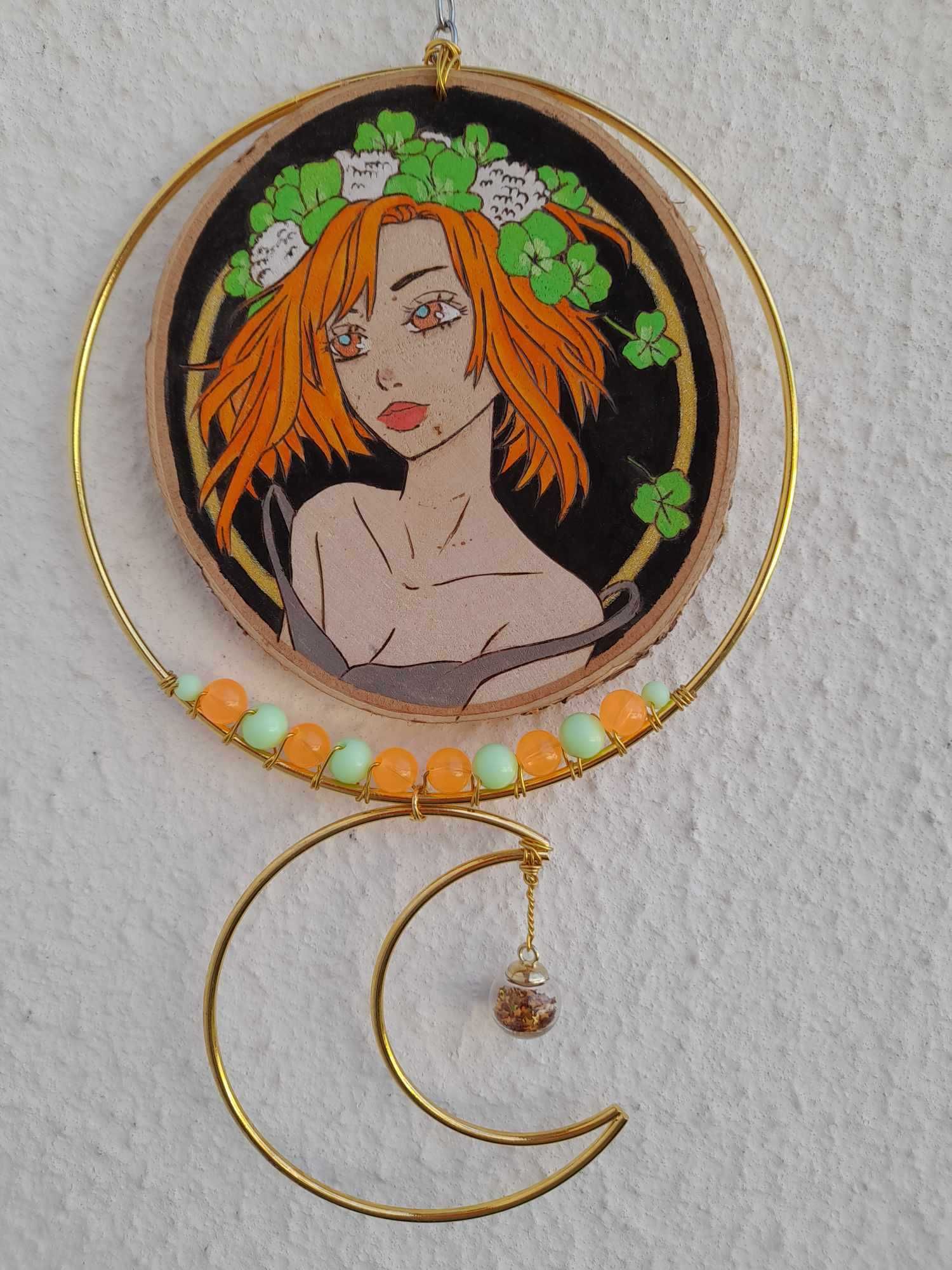 Caça Sonhos Feitos em Pirografia e Pintura, Á Mão