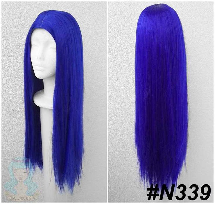 Niebieska chabrowa granatowa długa peruka z przedziałkiem cosplay wig
