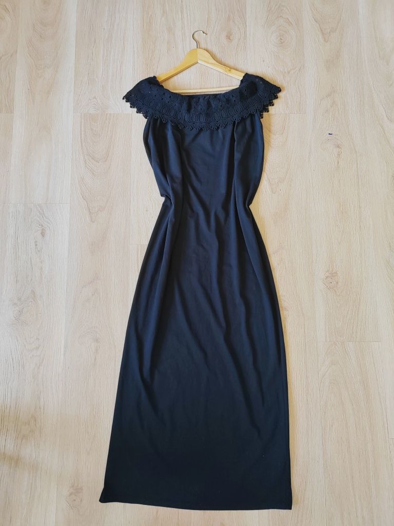 Czarna letnia sukienka długa sukienka Asos z koronką hiszpanka