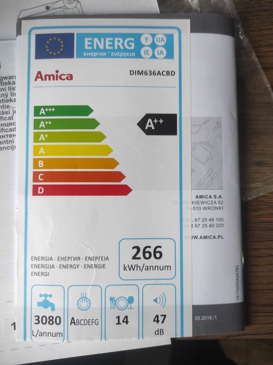 Zmywarka Amica DIM 636ACBD A++ - z awarią