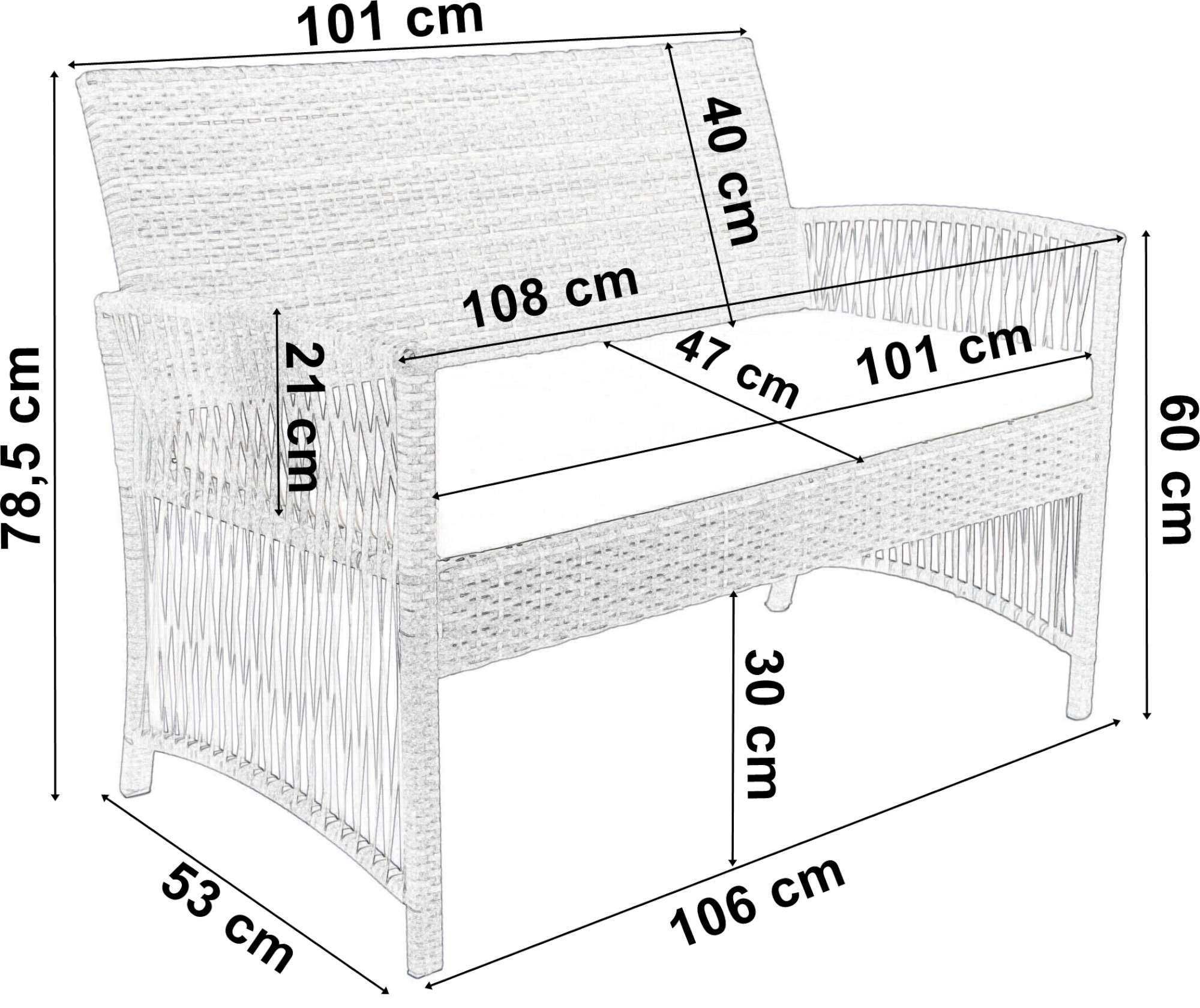 Zestaw mebli ogrodowych szary HIT stół ławka 2 fotele