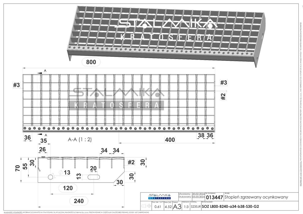 Stopień schodowy zgrzewany, WEMA, ocynk 800x240 mm (80x24 cm) i INNE
