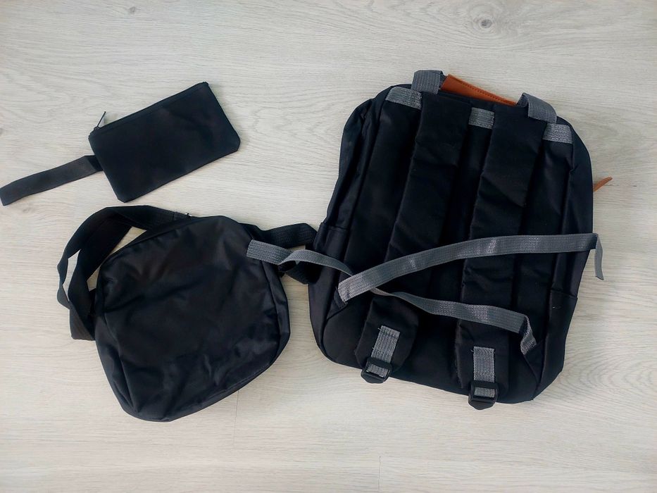 Zestaw podróżny plecak torba nerka kosmetyczka damski męski czarny