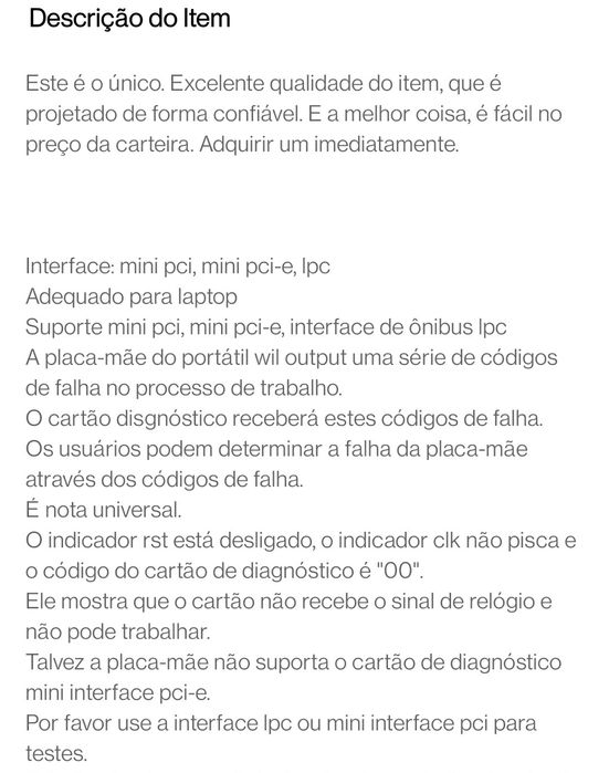 Mini testador de motherboard's e portáteis Mini PCIe - CMOS POST CODES