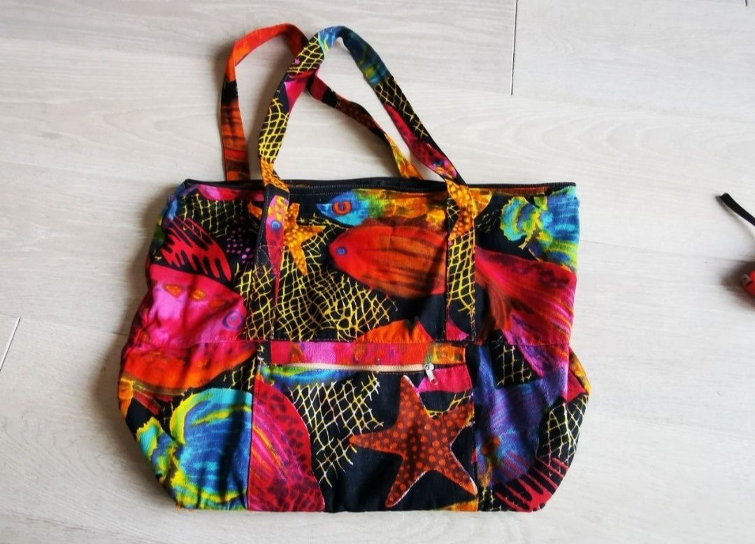 Kolorowa torba na lato płócienna jak Desigual 47 x 33 cm