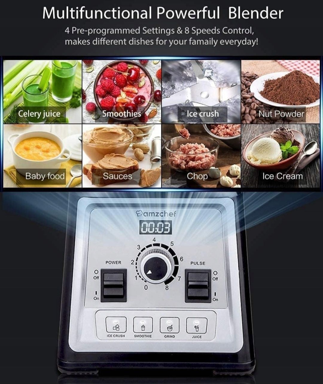 Blender kielichowy AMZCHEF NY-8088MJD 2000 W srebrny/szary