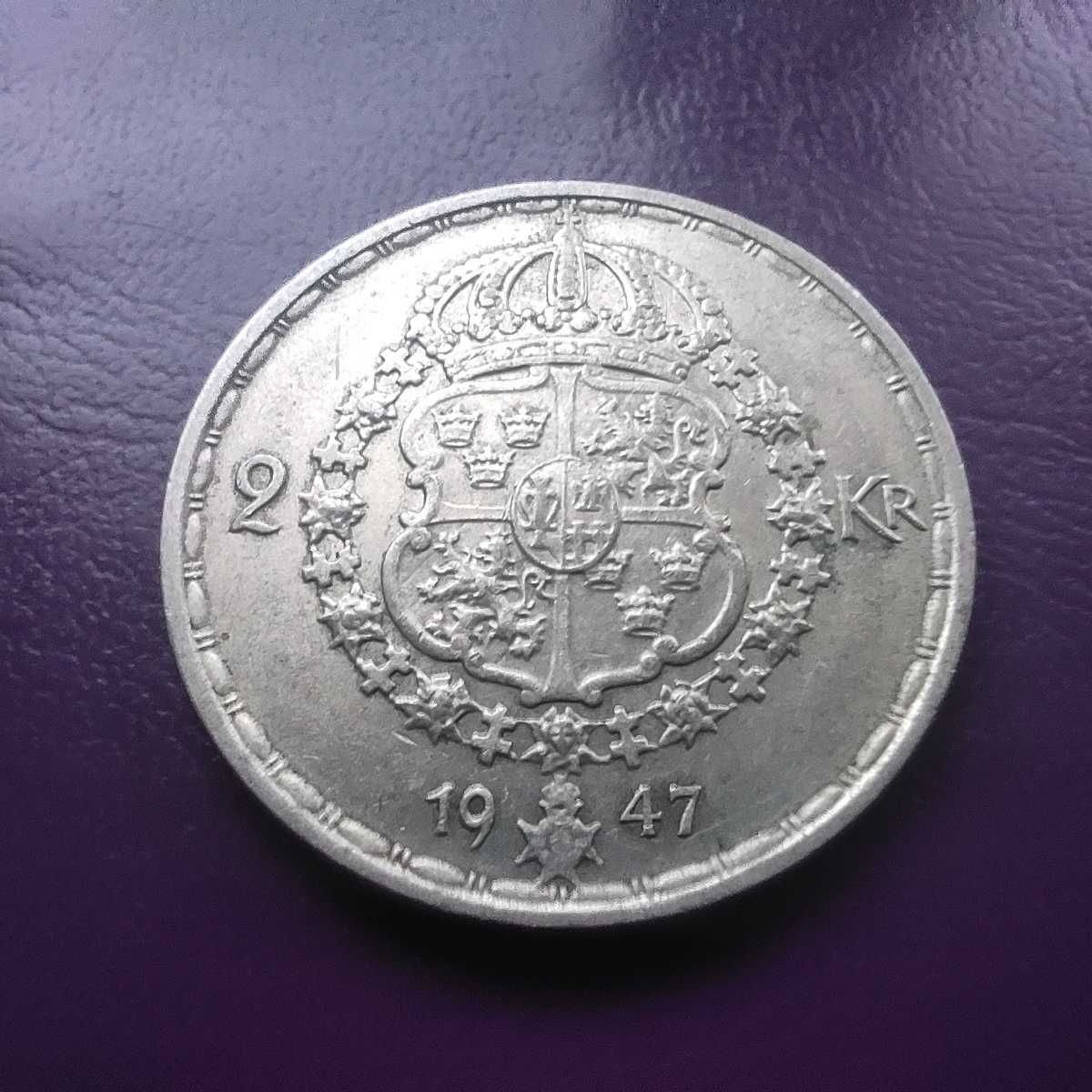 Moneta 2 KORONY 1947 TS / SZWECJA - Srebro - Rzadka !