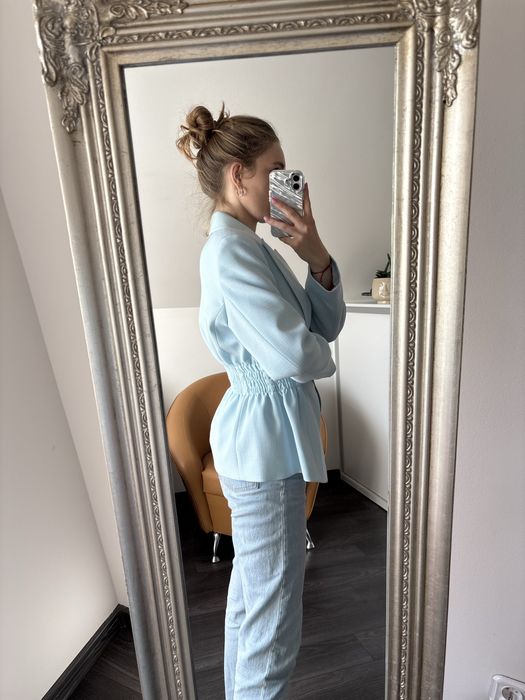 Marynarka z marszczeniem w talii błękitna baby blue EMO roz. 38