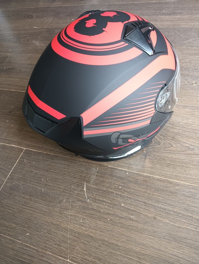 Nowy kask otwarty czerwono czarny mat AWINA