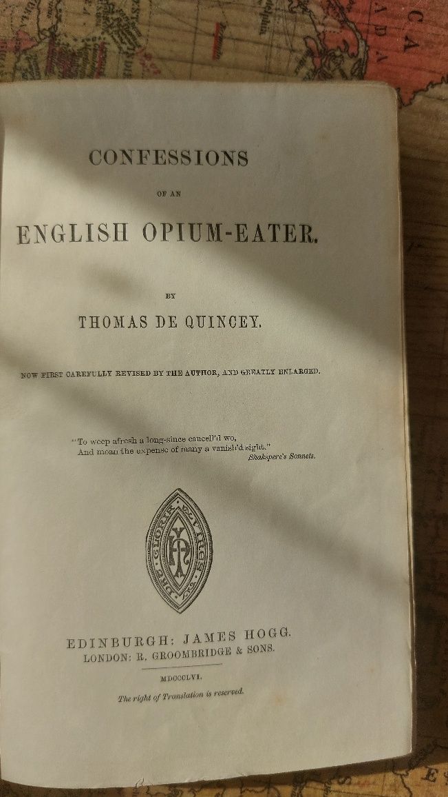XIX wiek De Quincey  Confessions of and English opium Eater
