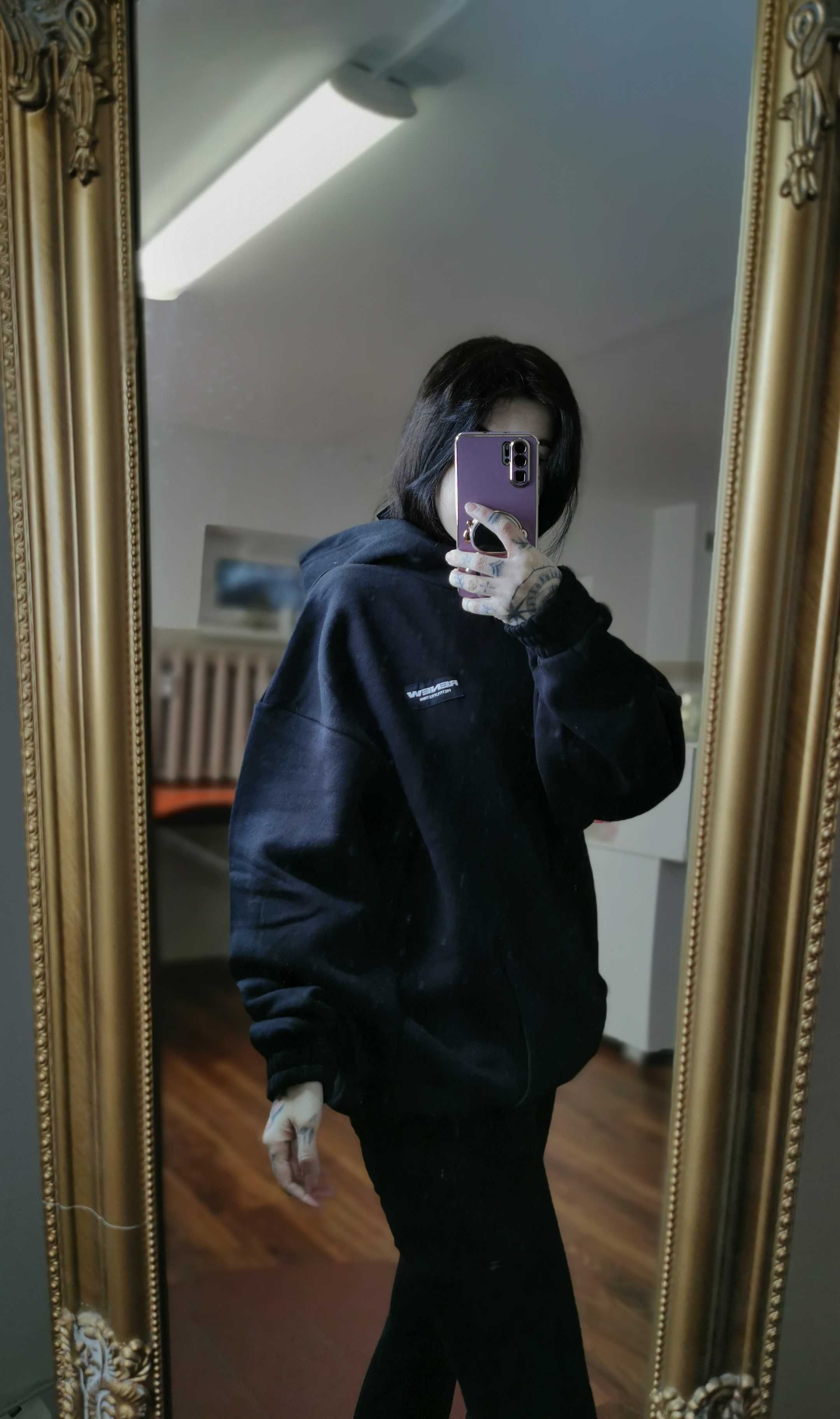 Czarna bluza z kapturem oversize ze ściągaczami hoodie