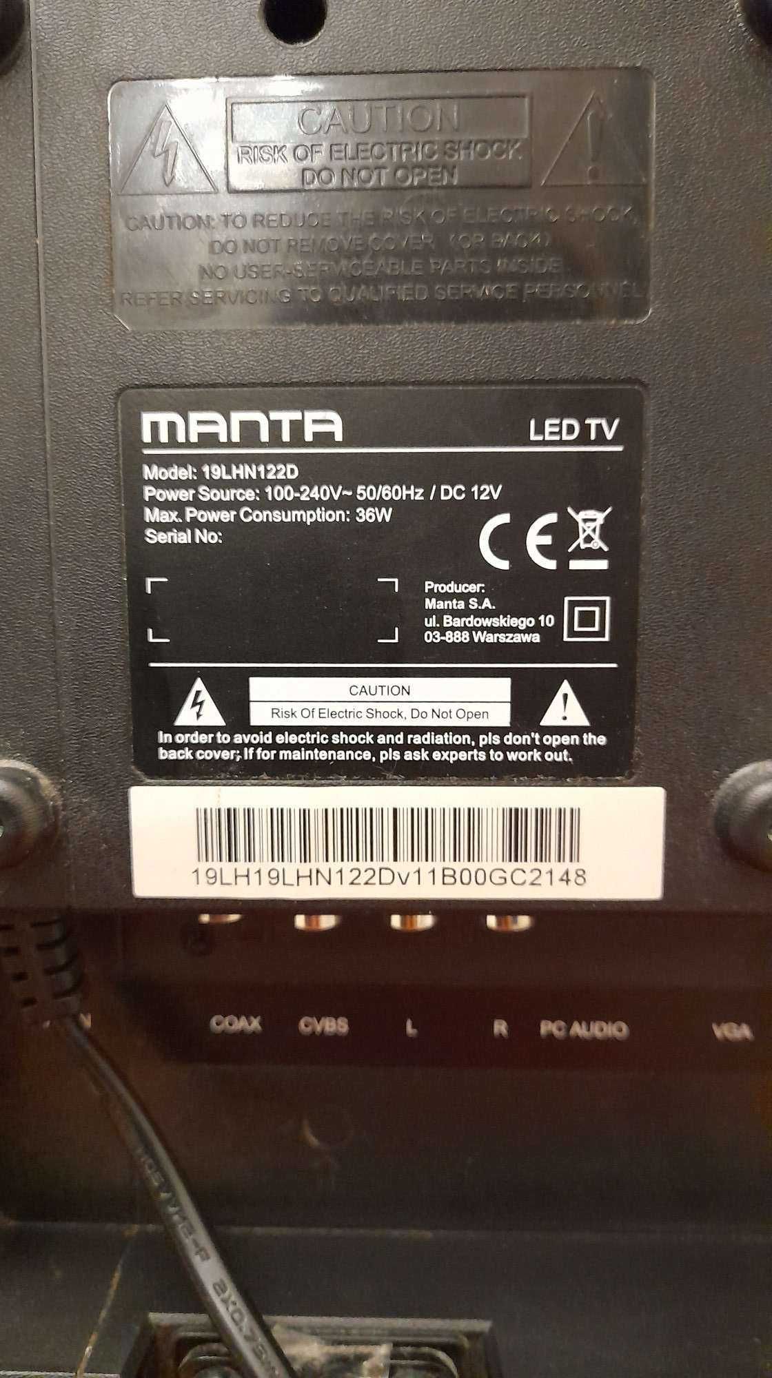 Telewizor 19 cali LED TV DVB-T2/HEVC 12V Manta do Kampera Aresztu