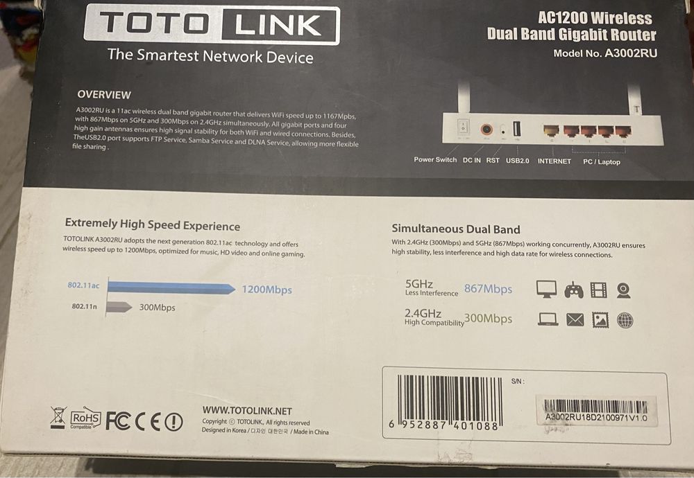 Продам Wi-Fi маршрутизатор Totolink A3002R AC1200