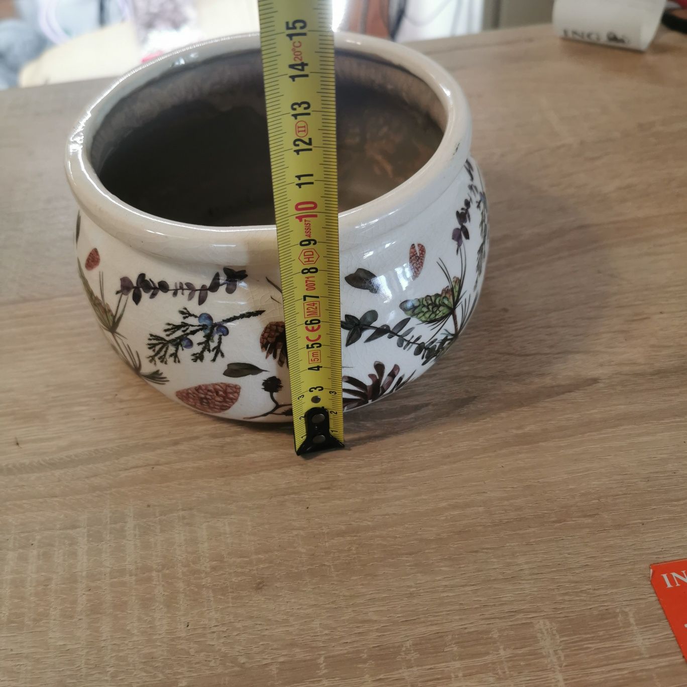 Doniczka osłonka ceramiczna motyw szyszki i zioła nr 2