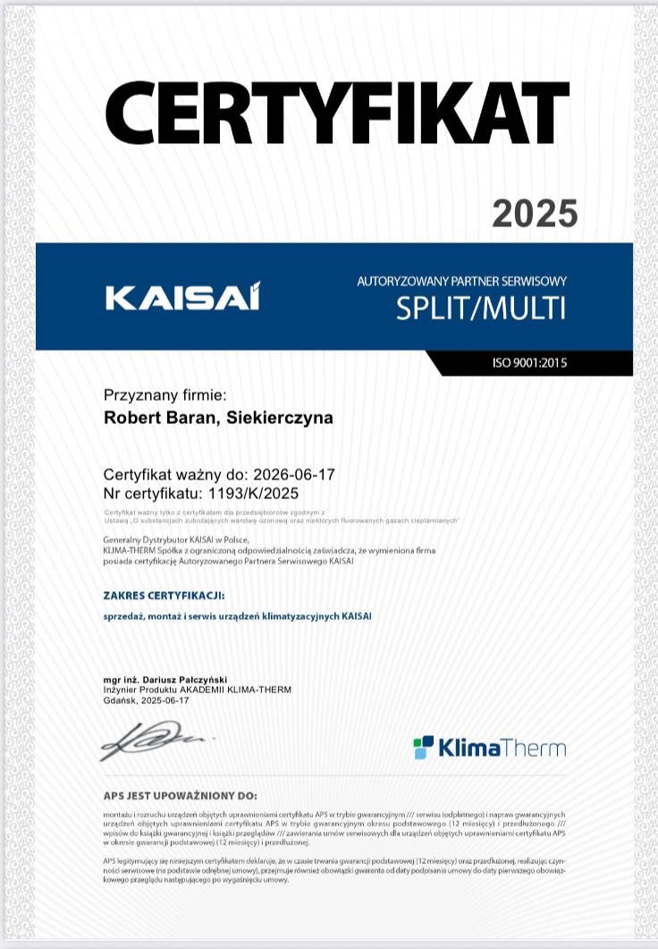 Klimatyzacja KAISAI ECO 2,6 kw
Cena już od 2700 zł z montażem