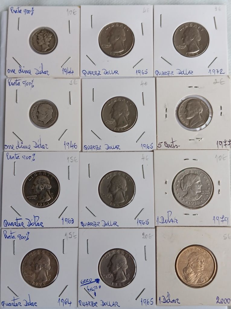 12 moedas Americanas ,diversos anos e valores.