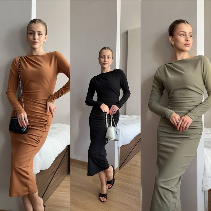 Женское платье дайвинг 42-48 в стиле СКИМС Жіноча сукня чорний,шоколад