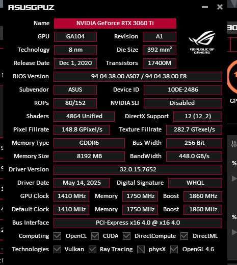 Asus Rog Stix RTX 3060 TI