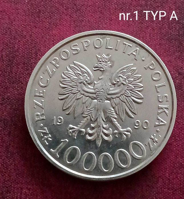 100 000 zł Solidarność 1990 r. Typ A nr 1