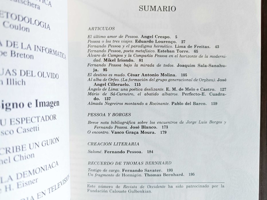 Número da Revista de Occidente dedicado a Fernando Pessoa