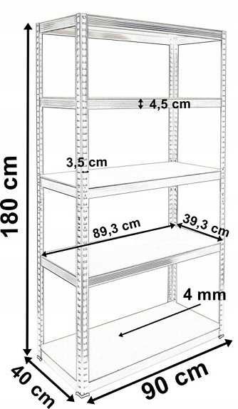 Regał magazynowy metalowy 180x90x40 5 półek 875kg WYPRZEDAŻ