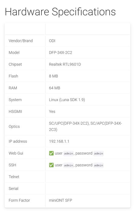 Vendo ODI DFP-34X-2C2 ONT SFP GPON 2.5Gbps