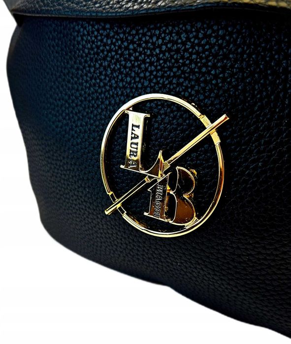 Laura Biaggi Nerka Damska Saszetka Skórzana Czarna Połysk Logo