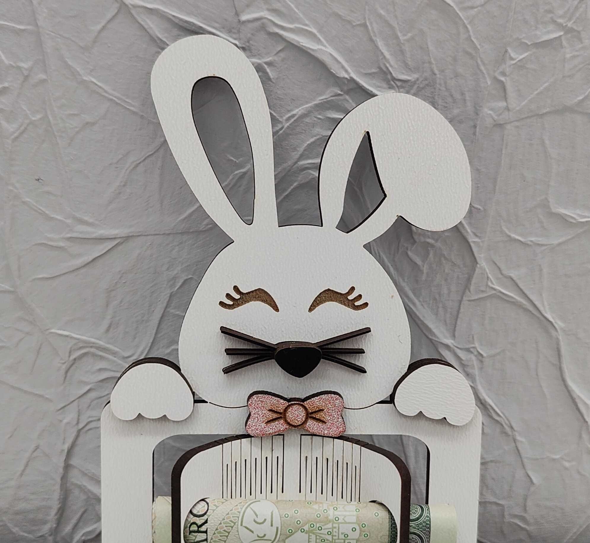 Królik Zajączek na pieniądze banknoty bon podarunkowy Wielkanoc 3D imi
