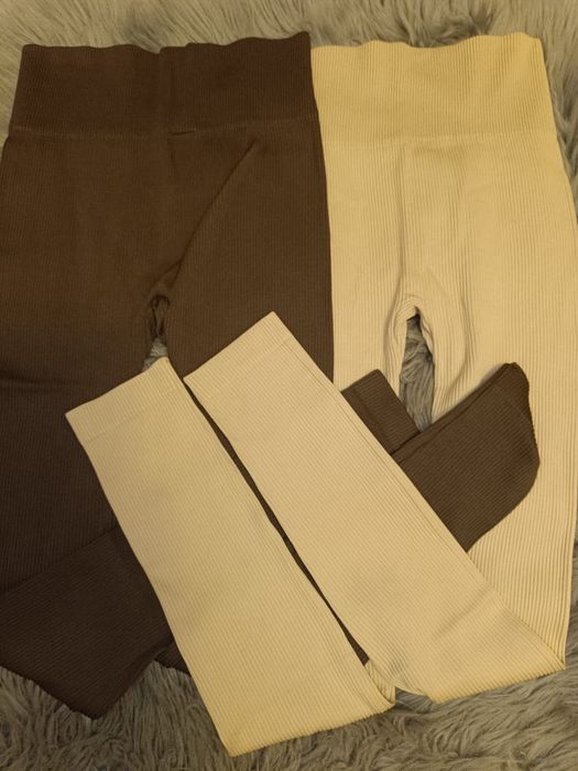 Legginsy Moraj prążek brązowe i beżowe L/XL 2 sztuki