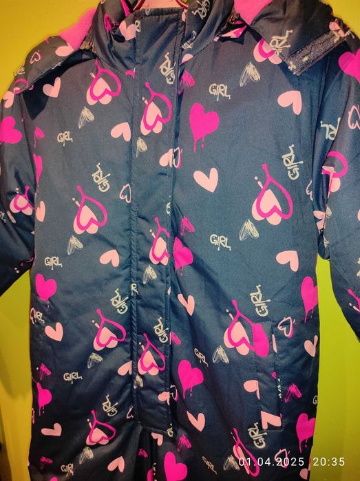 Kombinezon zimowy granatowy w serduszka dla dziewczynki r.116