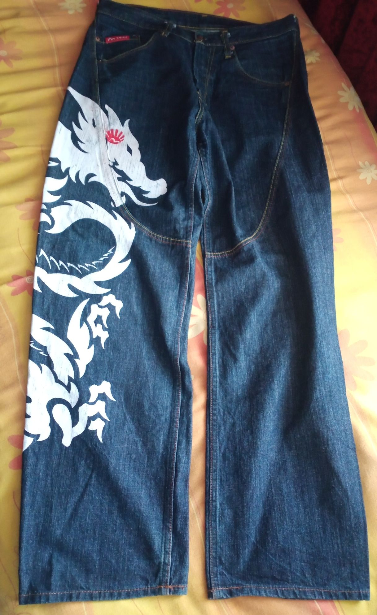 Evisu Specjal spodnie jeansowe z szerokimi nogawkami