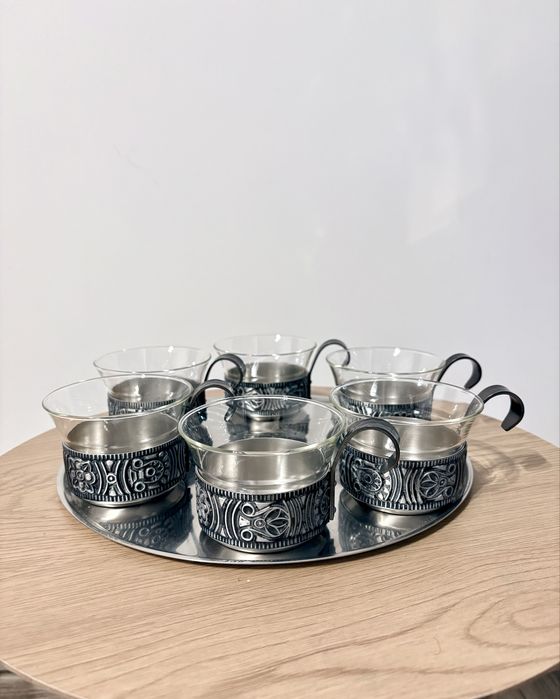 Luksusowy Zestaw do Grzańca (6 Kubków +Taca) -Stal Nierdzewna ROSTFREI