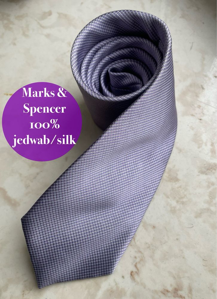 Fioletowy kedwabny krawat Marks & Spencer Italian Silk